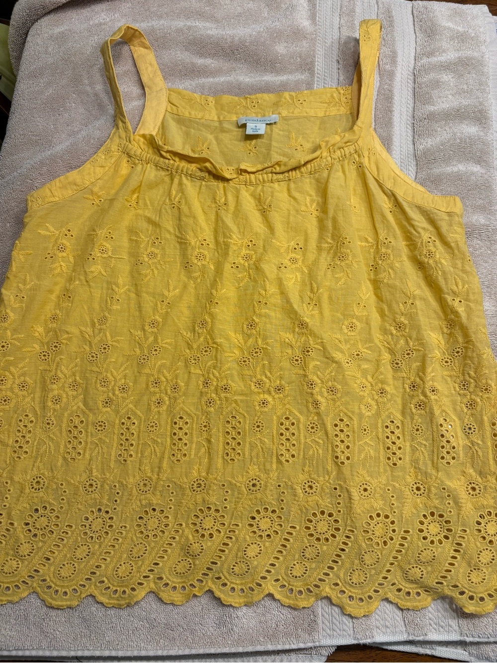 Sundance Marigold Yellow Eyelet Cotton Tank Top Small